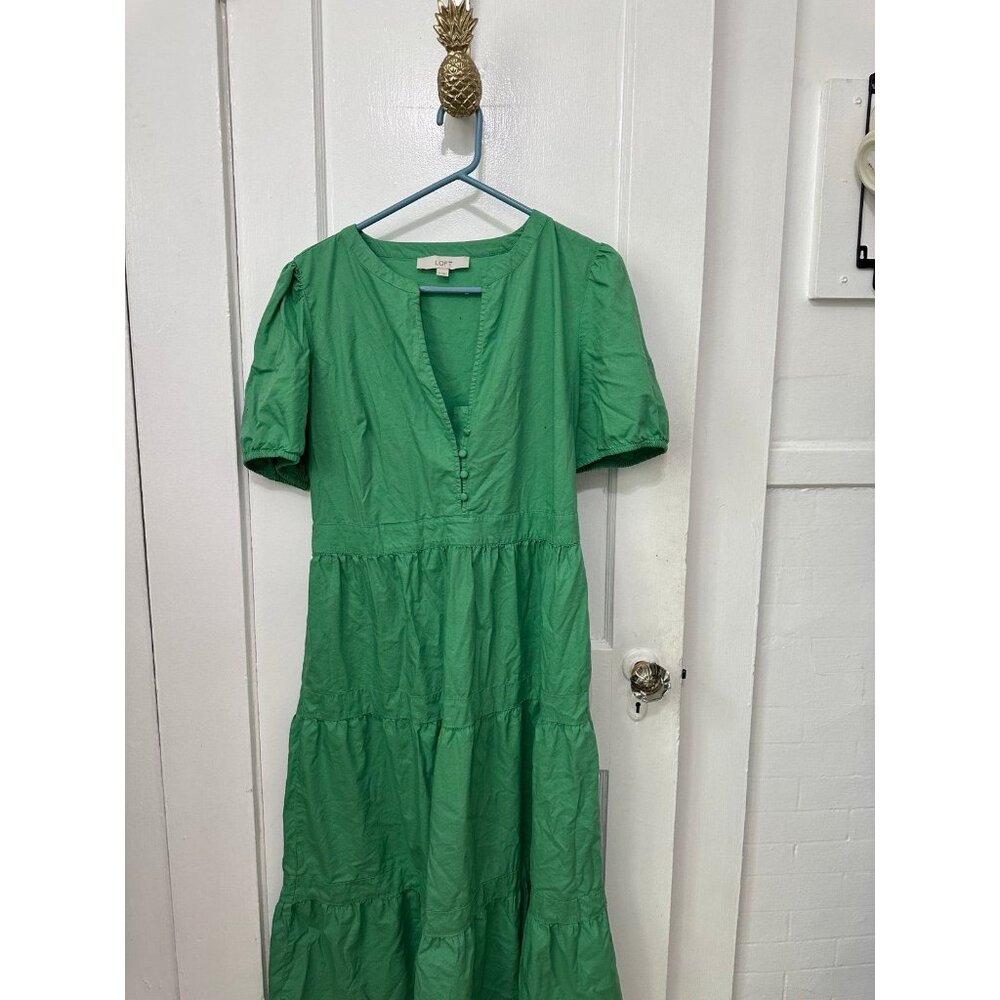 LOFT Green Tiered Maxi Dress